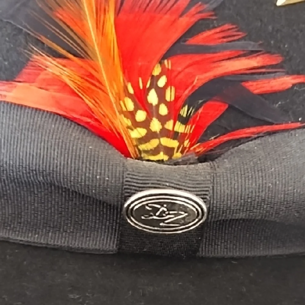 Denzel collection Black Fedora Hat with Red Feather Accent